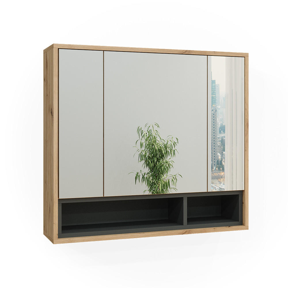 BADSPIEGELSCHRANK Beatrice Artisan Eiche/Anthrazit 80 x 72 cm - Anthrazit/Eiche Artisan, Holzwerkstoff (80/72/20cm) - Vicco