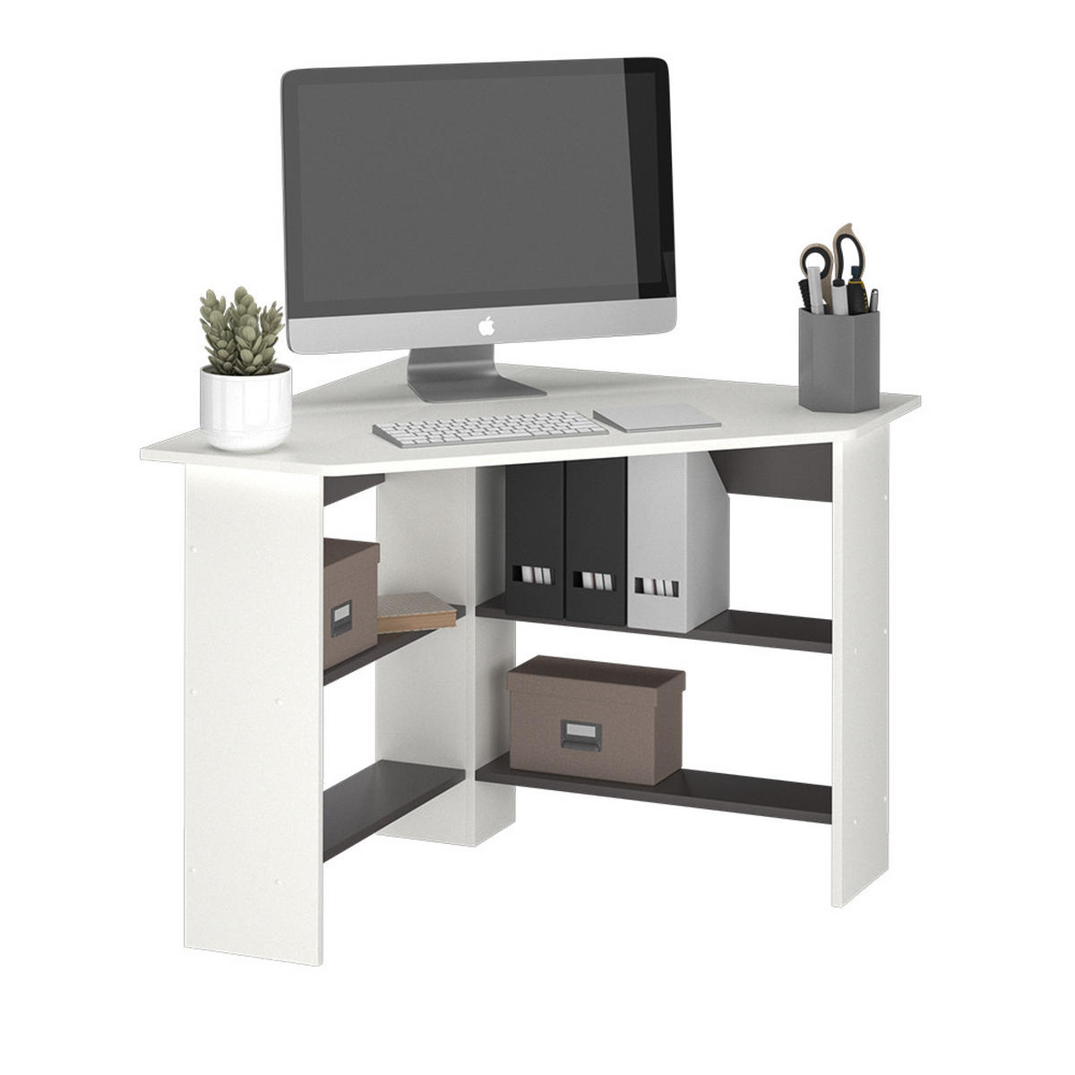 ECKSCHREIBTISCH Arion Weiß 90 x 90 cm - Anthrazit/Weiß, Holzwerkstoff (90/90/74cm) - Vicco
