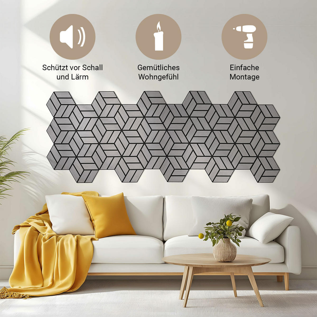 AKUSTIKPANEEL Hexagon Grau 12 Stück - Grau, Holz (30/26/2cm) - Homestyle4u