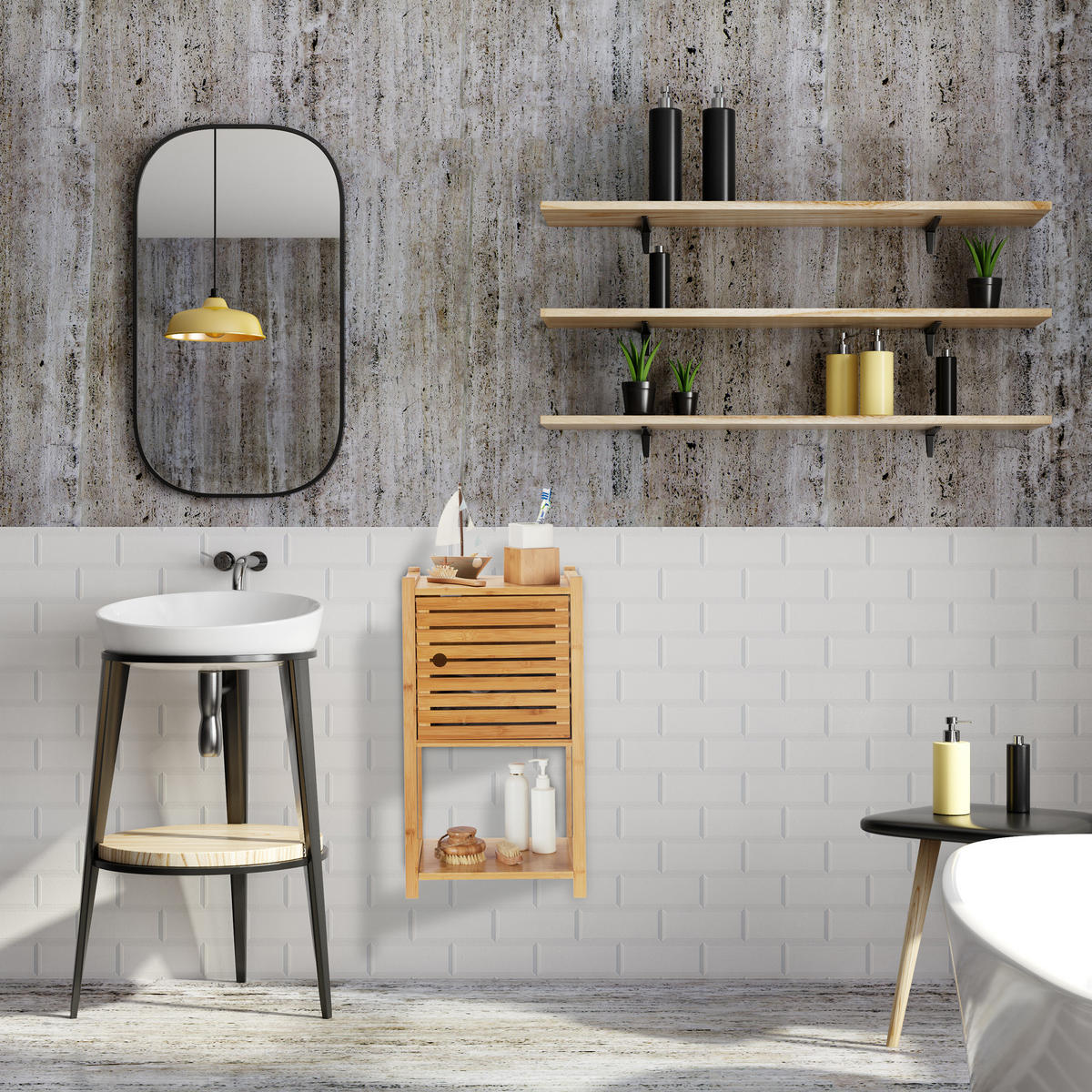 BADREGAL Bambus - Hellbraun, Holz/Holzwerkstoff (35/62.5/29cm) - Relaxdays