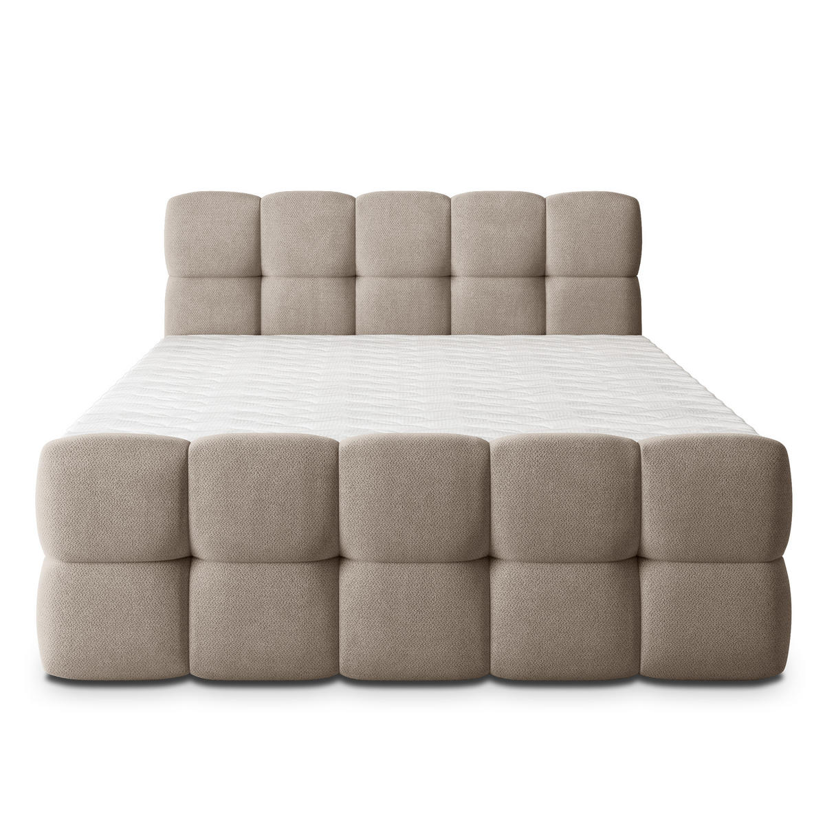 BOXBETT BRUME 140x200 cm mit Matratze und Topper, H2+H3 - Beige - Beige, Holz (140/200cm) - MASSENO