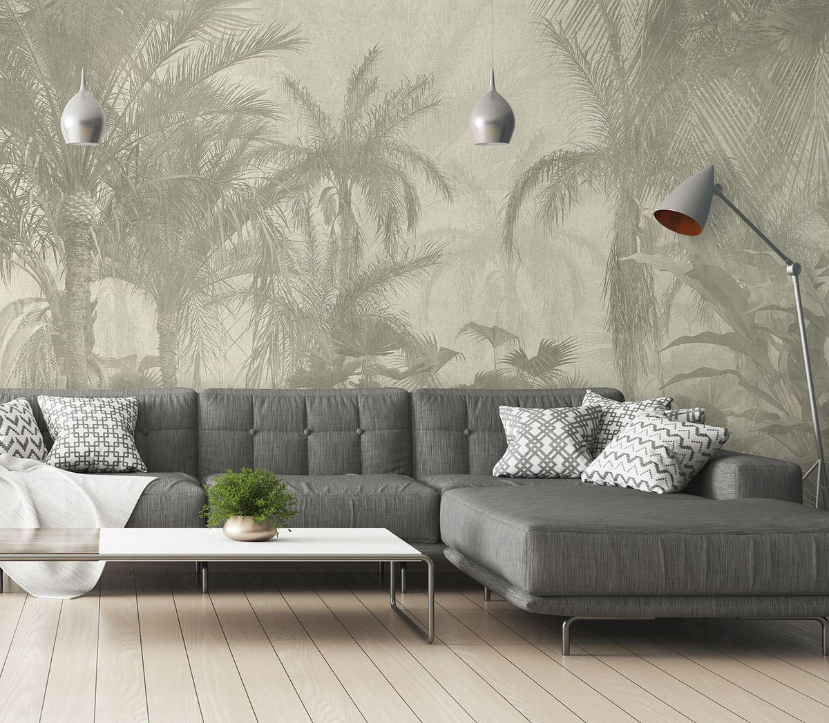 FOTOTAPETE Dschungelmuster 424 x 280 cm - Grau, Papier (424/280cm) - Sanders & Sanders