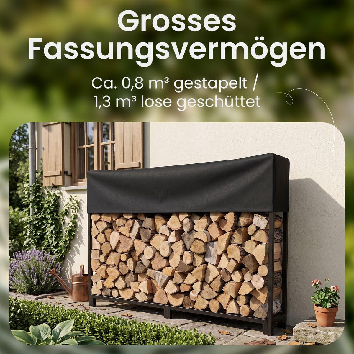 KAMINHOLZREGAL 200/25/115 cm Metall Schwarz - Schwarz, Metall (200/115/25cm) - CLP