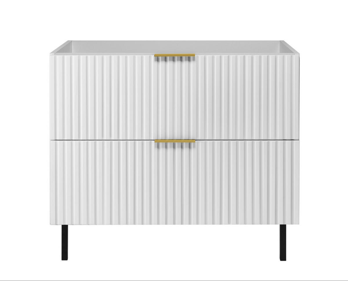 WASCHBECKUNTERSCHRANK, Weiß, 80 x 77 x 46 cm, goldener Griff, schwarze Beine, ohne Arbeitsplatte - Goldfarben/Weiß, Holzwerkstoff (80/77/46cm) - 3XE LIVING