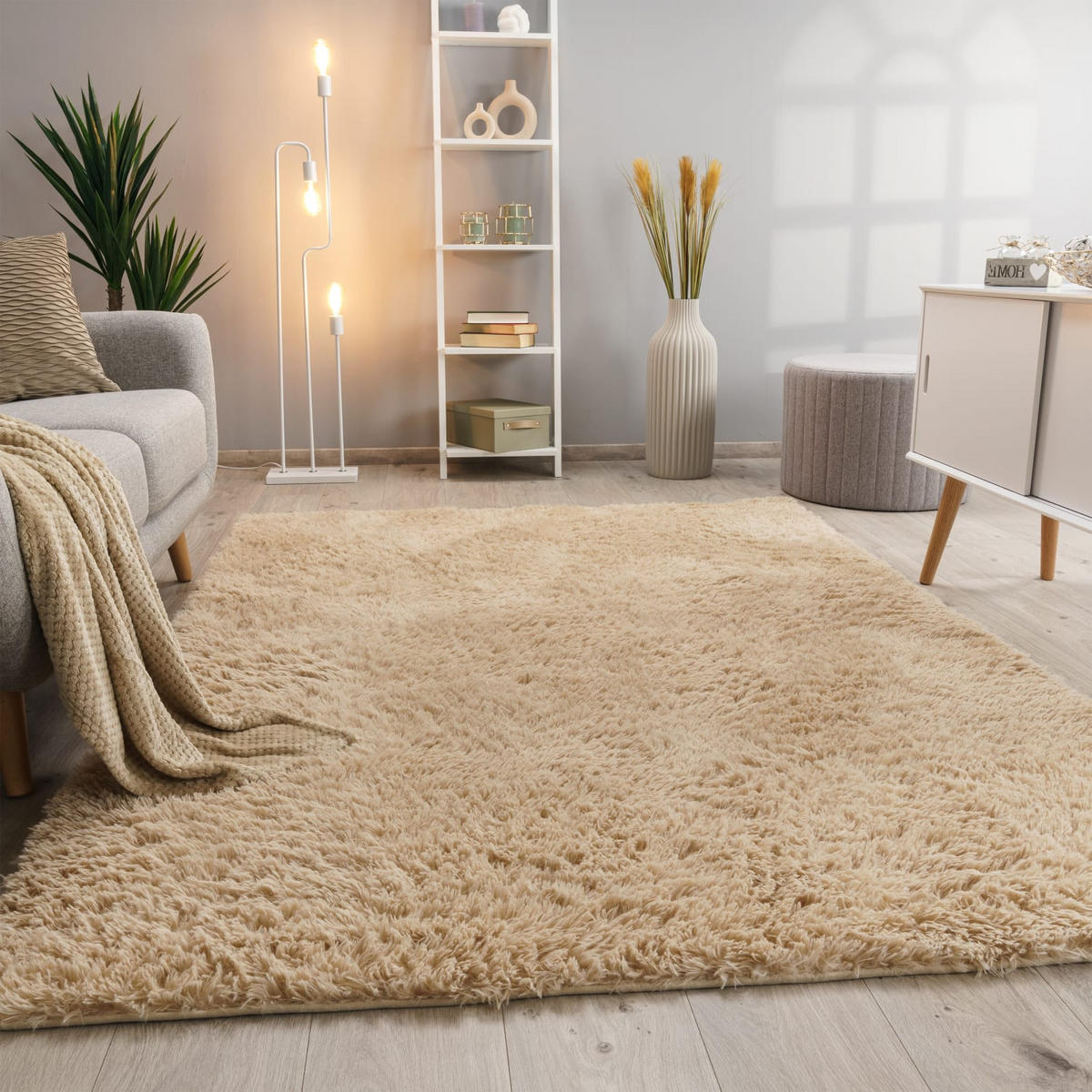 TEPPICH Hochflor Shaggy waschbar Unifarben Schlafzimmer schmutzabweisend Beige Rechteckig 140x200 - Beige, Textil (140/200cm) - KADIMA DESIGN