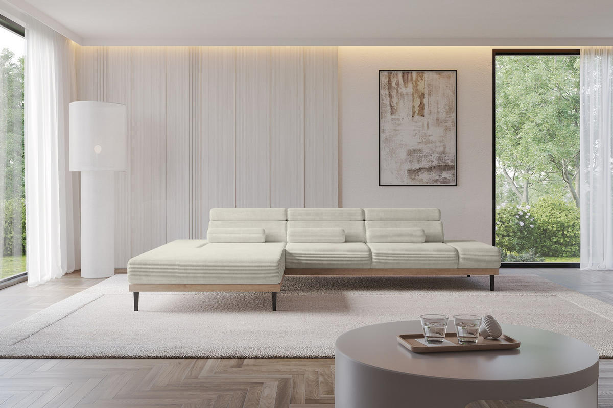 ELEKTRISCHES ECKSOFA Links MONA 316x205x85 Creme Cord - Ecru/Creme, Holzwerkstoff/Textil (316/205cm) - ALTDECOR