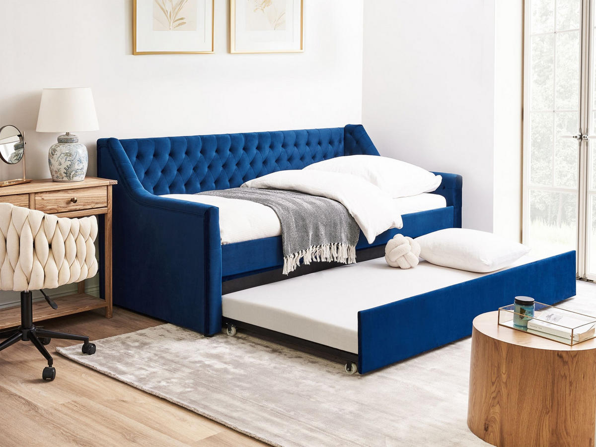 TAGESBETT 90/200 cm Marineblau Montargis - Blau, Textil (90/200cm) - Beliani