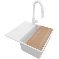 GRANITSPÜLE Kopenhagen, 2-er set Alles Weiß 55/50 cm 1 Becken + Küchenarmatur 40/20 cm + Ablauf-Set + Schneidebrett ab 40er Unterschrank - Beige/Weiß, Kunststoff (55/20/50cm) - Primagran