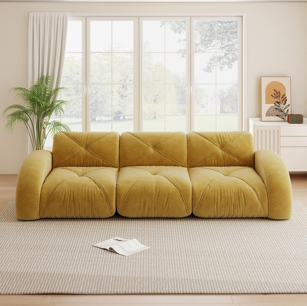 SOFA rahmenloses Modulsofa Chenille Gelb - Gelb, Kunststoff (95/76/281cm) - Meubliv