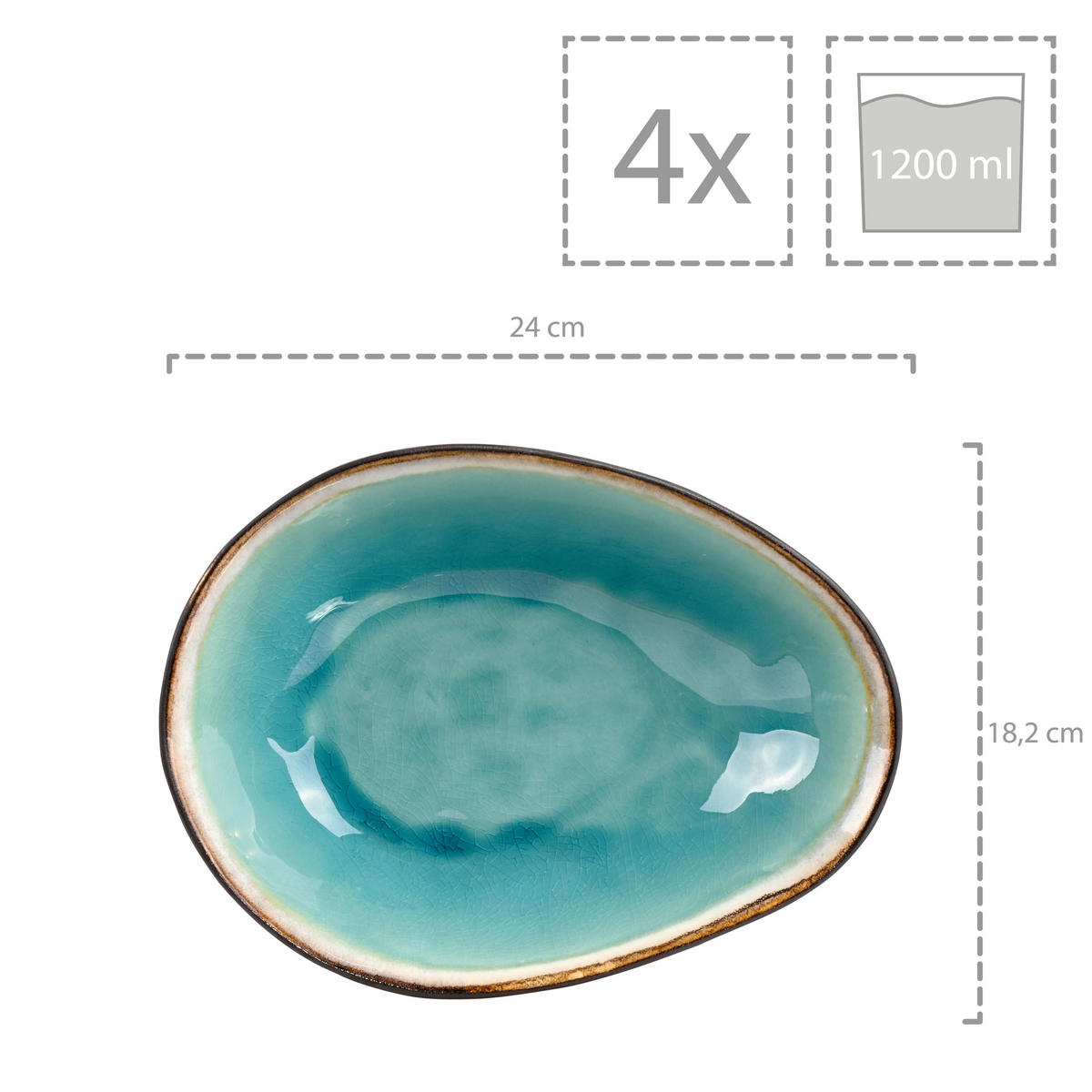 PASTATELLER SET CAPRI - 4 teilig aus Steingut - Pastellblau, Keramik (24cm) - Sänger