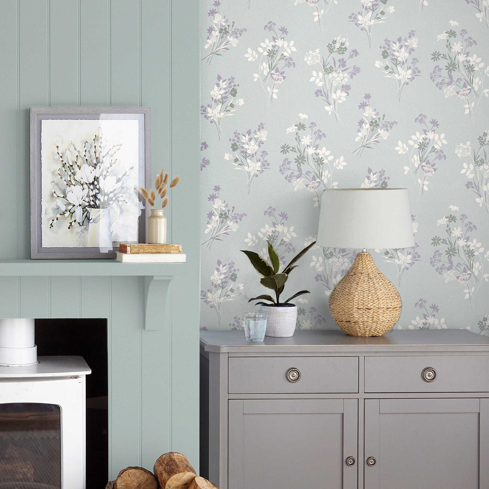 VLIESTAPETE Igerna Pale Duck Egg Blue | Blau Grau | Blumen | 10mx52cm - Blau, Papier/Kunststoff (52/1000cm) - Graham & Brown