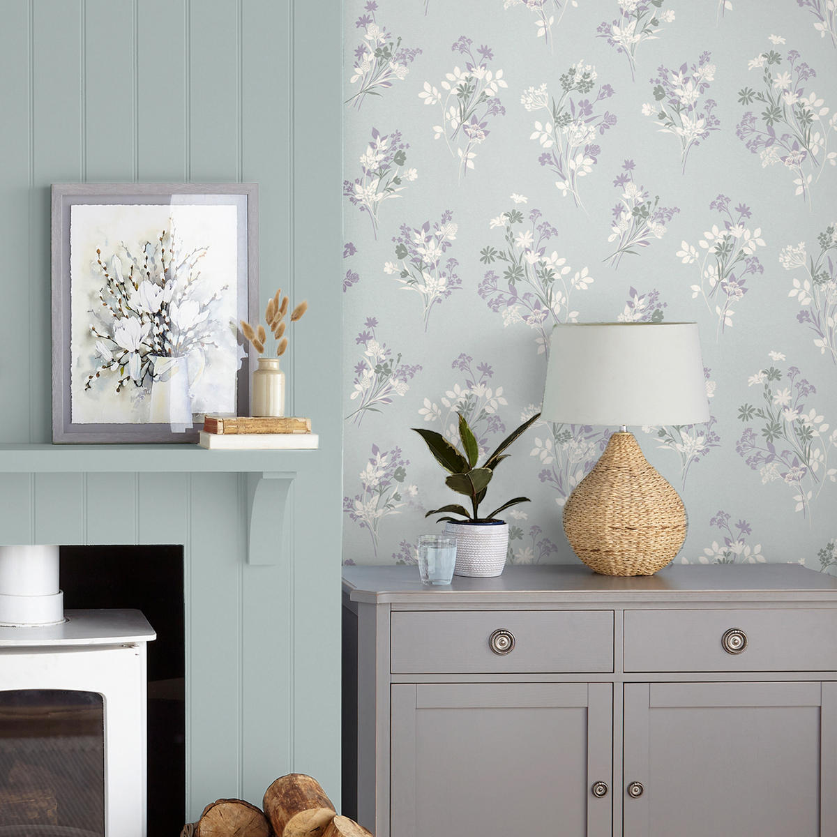 VLIESTAPETE Igerna Pale Duck Egg Blue | Blau Grau | Blumen | 10mx52cm - Blau, Papier/Kunststoff (52/1000cm) - Graham & Brown