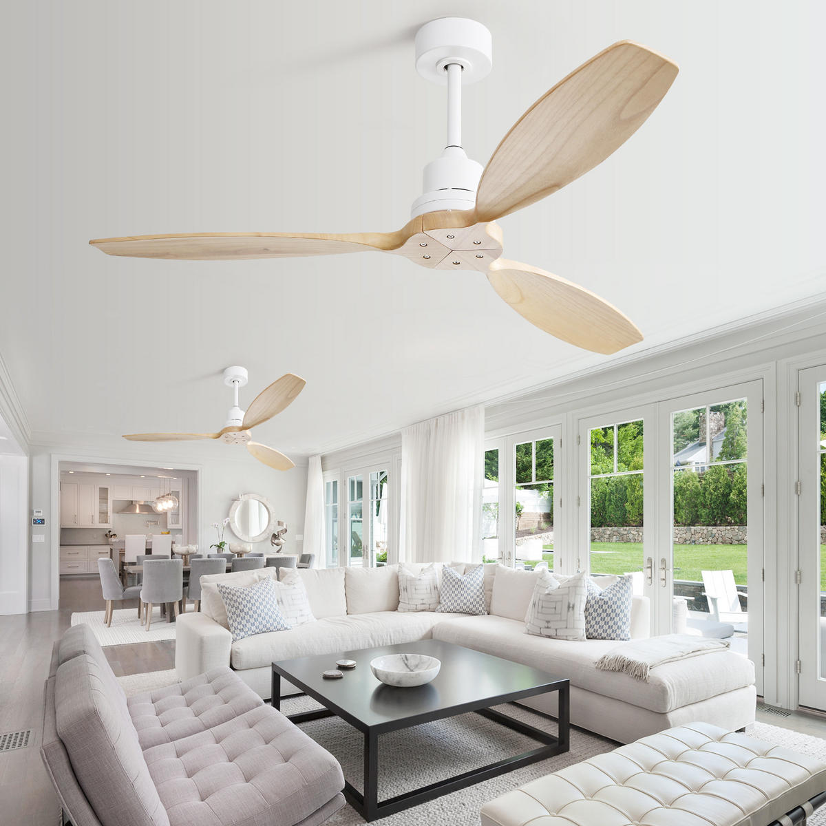 DECKENVENTILATOR 52Zoll Ohne Licht Holzflügel Fernbedienung - Weiß, Kunststoff (132/132/34.5cm) - CASIVA