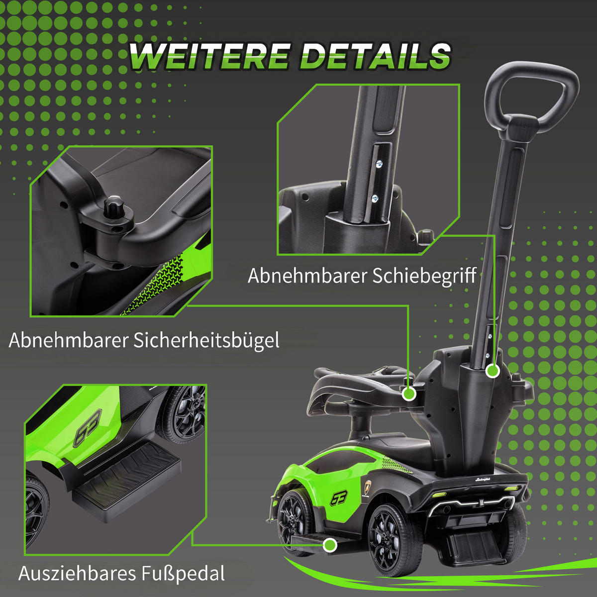 KINDER-RUTSCHAUTO Kunststoff Metall Grün - Grün, Kunststoff (86.5/40/89.5cm) - AIYAPLAY