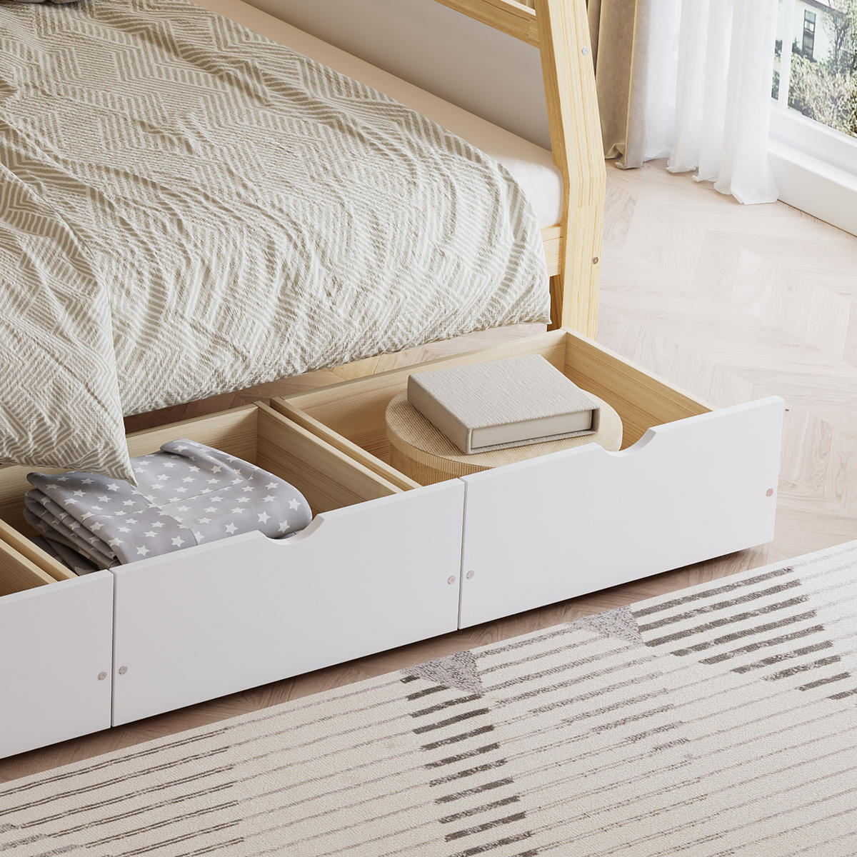 ETAGENBETT Kiefer MDF Sperrholz Weiß, Natur - Ahornfarben/Weiß, Holz/Holzwerkstoff - Raumix