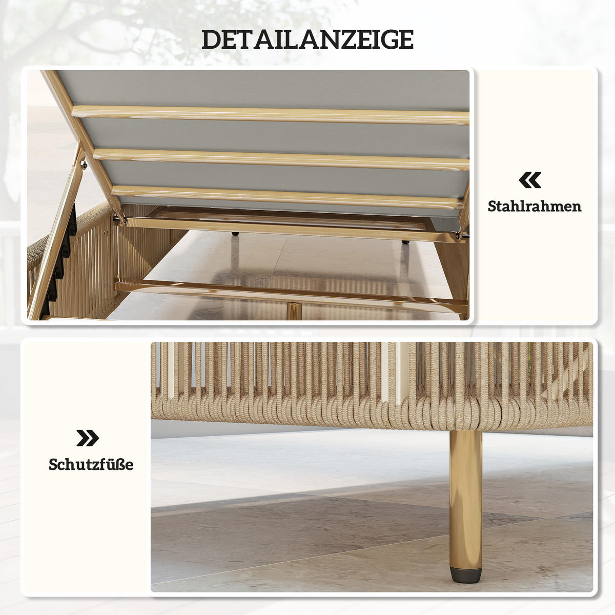 RATTAN-SONNENLIEGE PE-Rattan Gelb - Gelb/Creme, Textil/Metall (66/33/190cm) - Outsunny