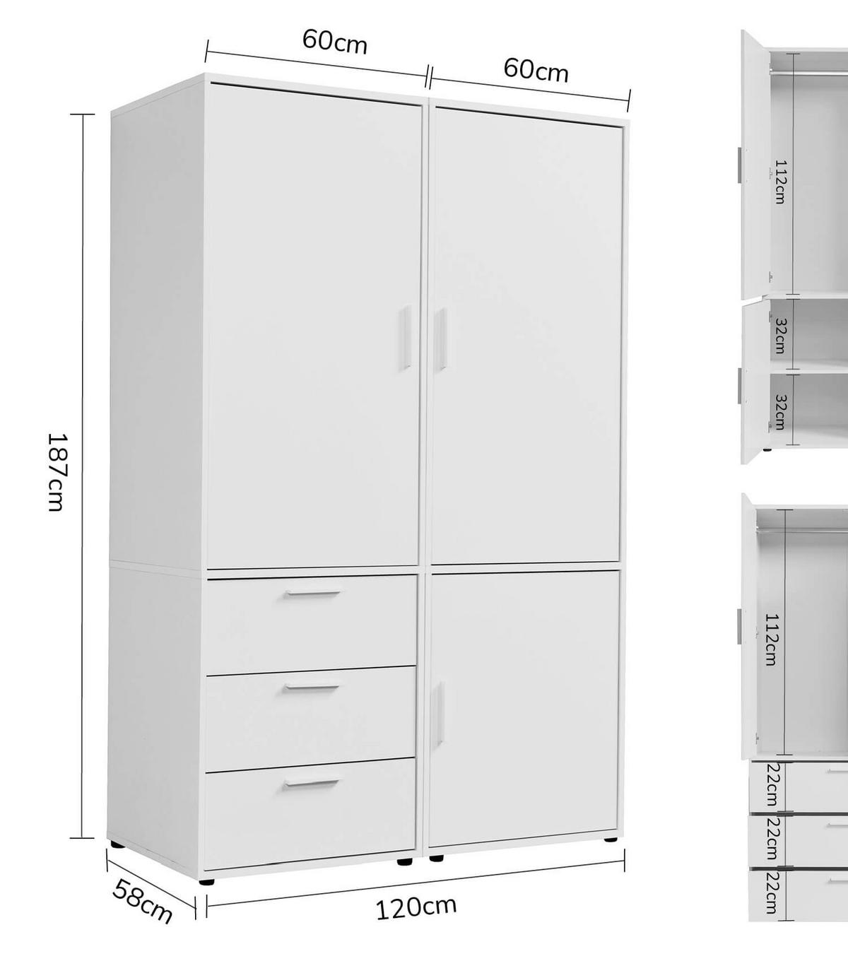 KLEIDERSCHRANK Der Grenzenlose - Weiß, Holzwerkstoff (120/187/58cm) - Mokebo
