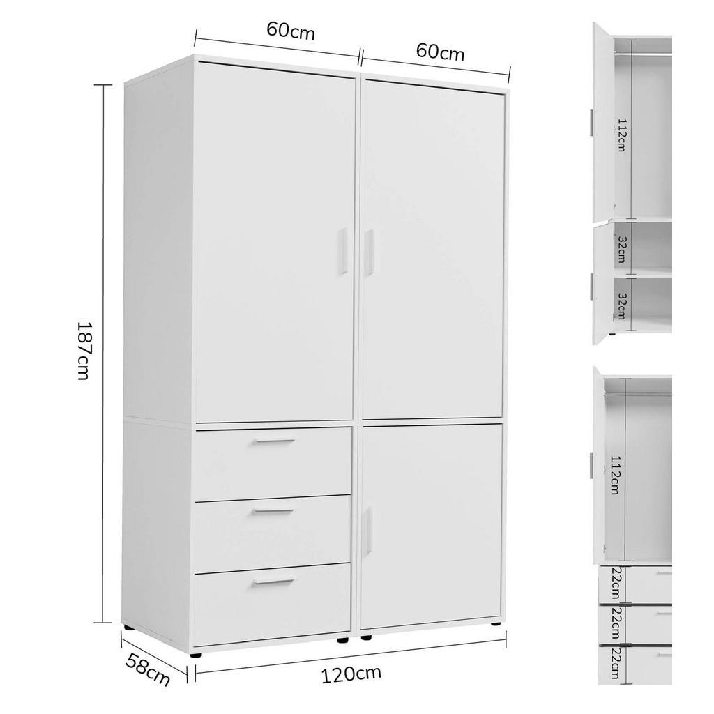 Thumbnail - Mokebo Kleiderschrank, Weiß, Holzwerkstoff, 1 Fächer, 120x187x58 cm, Schlafzimmer, Kleiderschränke, Drehtürenschränke
