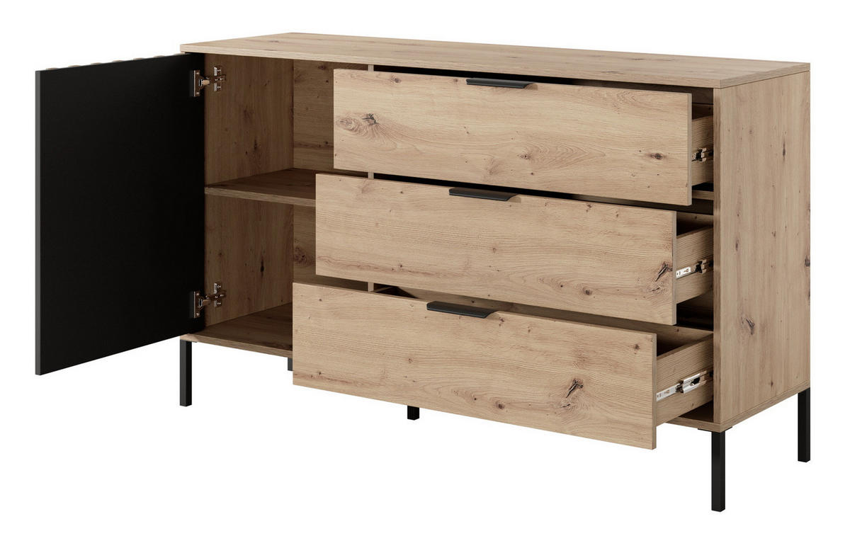KOMMODE mit Schubladen 140 cm Arcadia, Lamellen, Beine, Eiche Artisan - Eiche Artisan, Holz (137/81/39cm) - Emporius