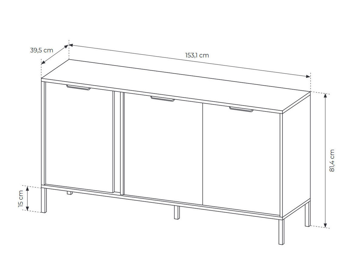 SIDEBOARD Lars anthrazit / gold 153,1 / 39,5 / 81,4 cm - Anthrazit, Holz/Holzwerkstoff (153.1/81.4/39.5cm) - Feldmann-Wohnen