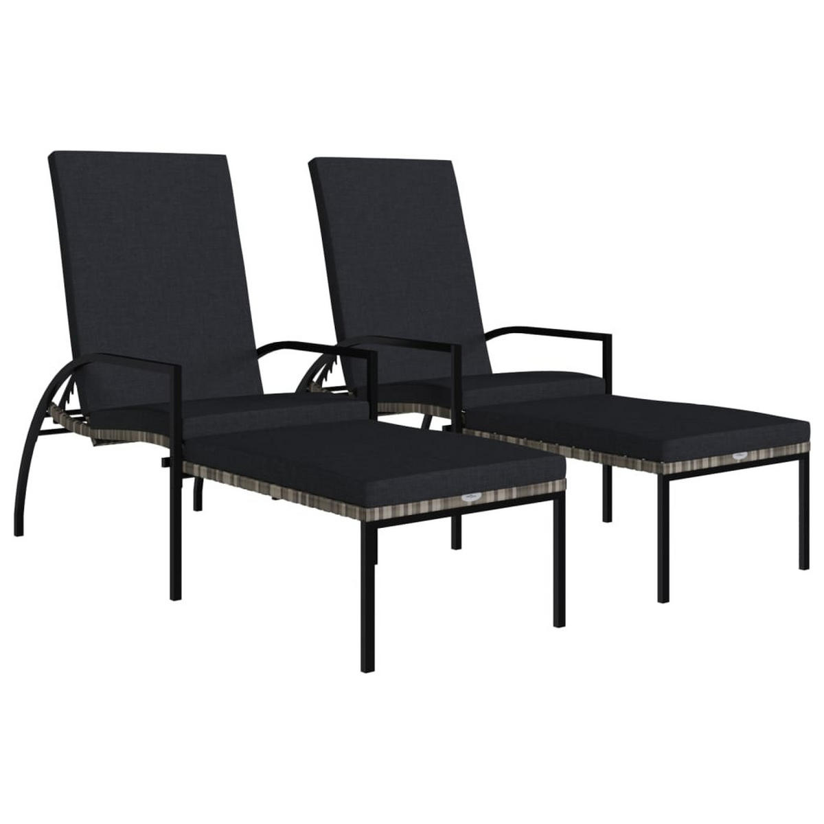 SONNENLIEGEN 2er set Mit Fusshocker Pe-Rattan Grau - Grau, Kunststoff (60/102/195cm) - vidaXL