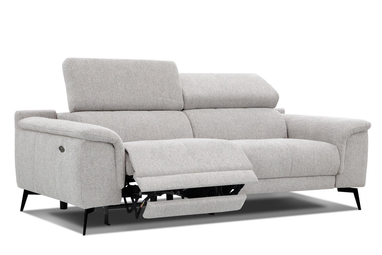 RELAXSOFA FIERO 3-Sitzer mit 1 Relaxfunktion, hellgrau - Hellgrau/Schwarz, Holzwerkstoff/Textil (212/82/103cm) - Courtois Laville