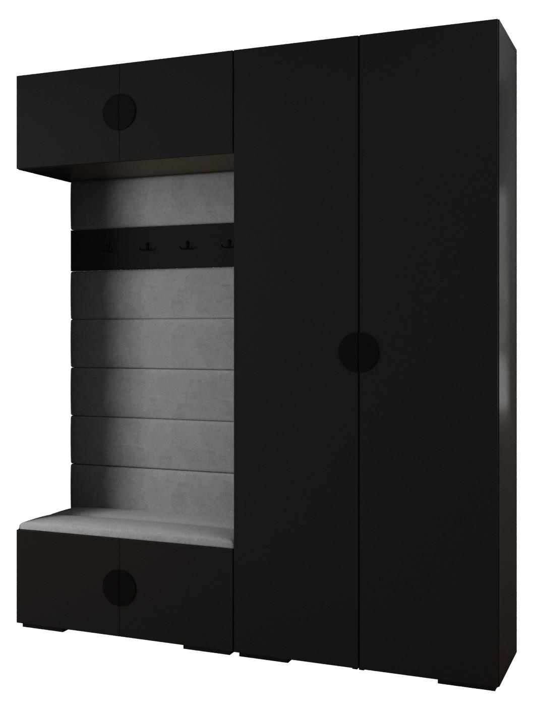 Abiks Möbel Garderoben-Set Schwarz, Grau, Schwarz 200x236.7x47 cm