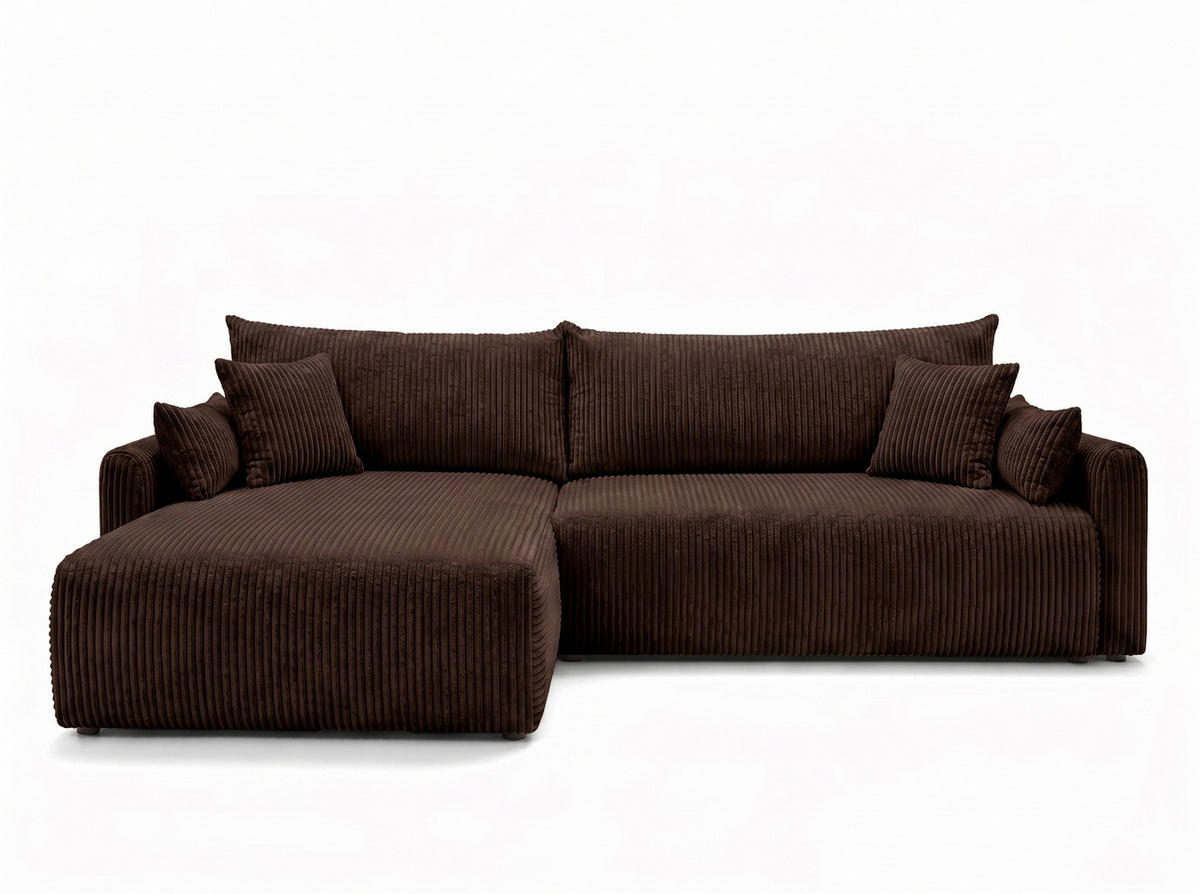 ECKSOFA Mit Schlaffunktion, Cordstoff Poso, Braun, Links, JAPANDI - Braun, Holz (262/145cm) - Kaiser Möbel