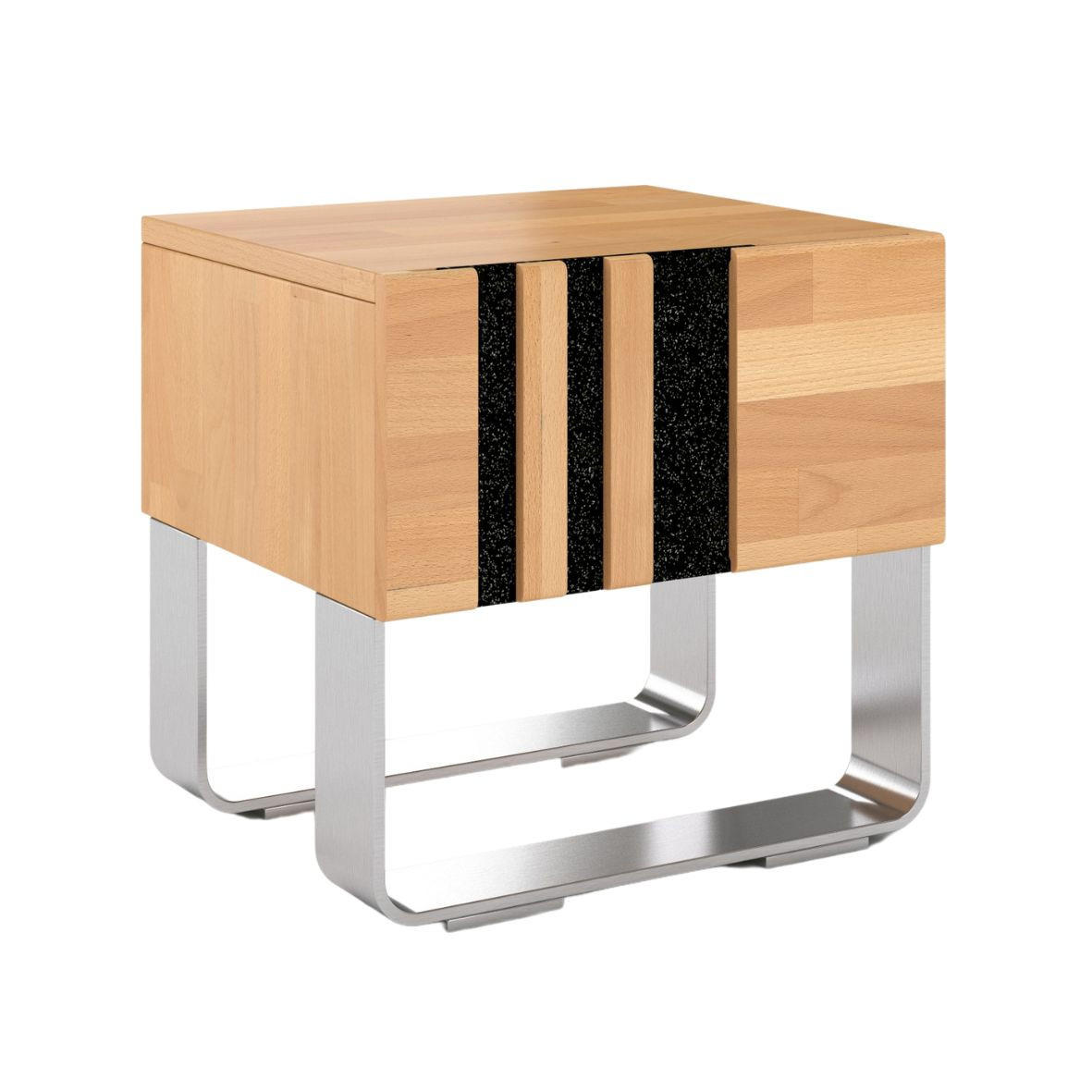 MASSIVHOLZNACHTTISCH Kielce mit Metallfüßen, Buche - lackiert, Naturfarben, Schwarz Glas - Edelstahlfarben/Buchefarben, Holz/Metall (40/39/38cm) - Visby