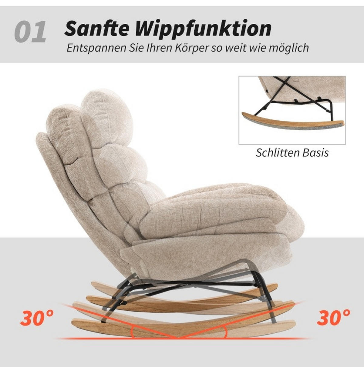 SESSEL 80/103/91 cm, gepolstert mit 13 cm Schaum, Kufenbasis aus Stahl und Kautschukholz, Cremeweiß - Creme, Kunststoff (80/91/103cm) - Redom