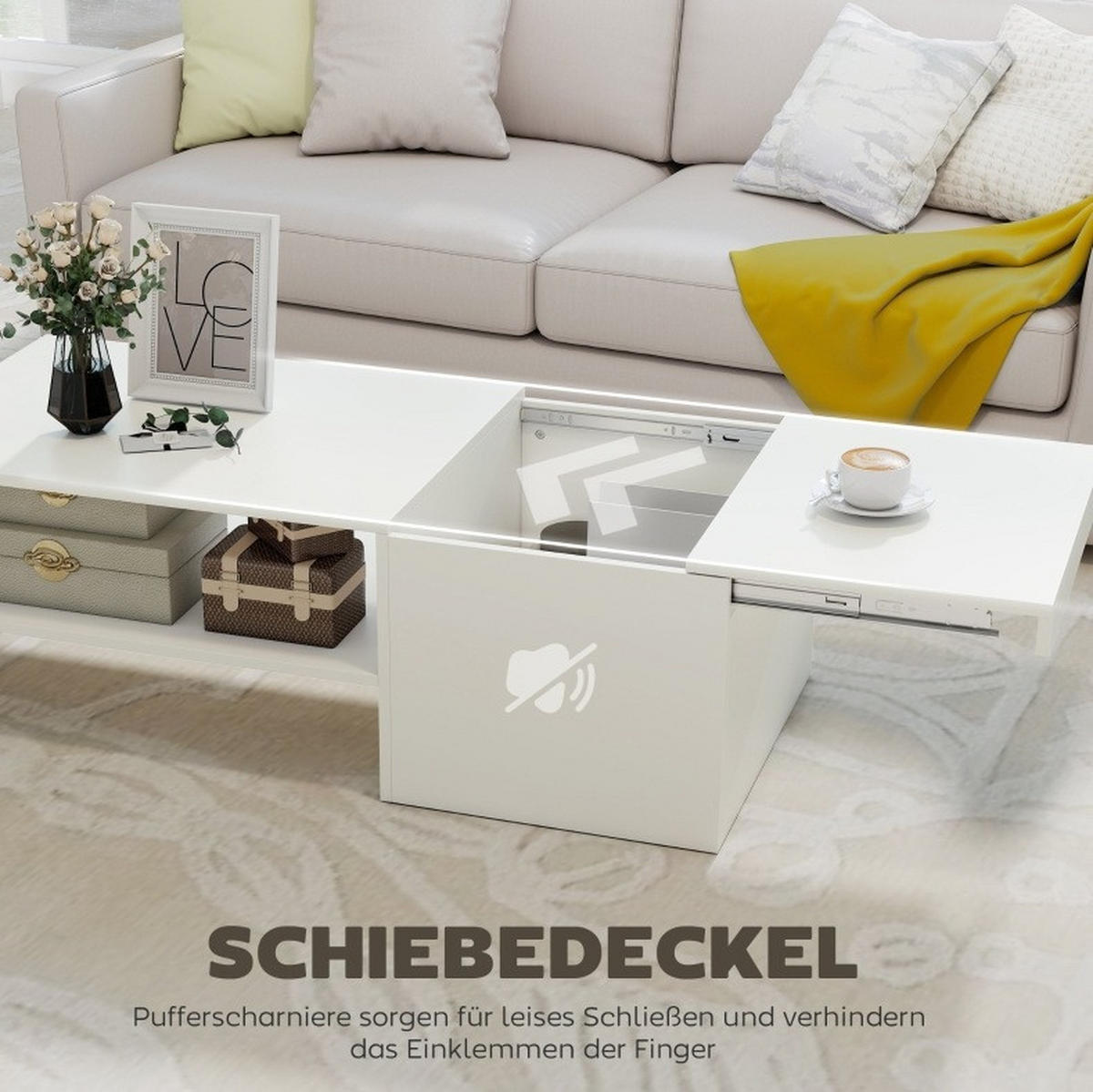 KONFERENČNÍ stolek 110/52/36 cm bílý ze dřeva s posuvnou deskou a úložným prostorem - bílá, dřevo (110/52/36cm) - OKWISH