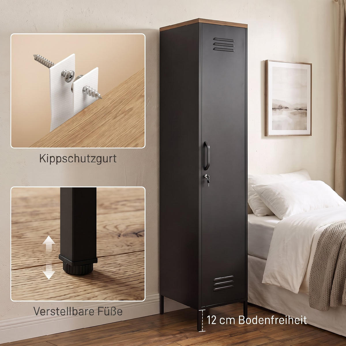 KLEIDERSCHRANK Metall Schwarz - Schwarz, Kunststoff/Metall (35/183/46cm) - HOMCOM