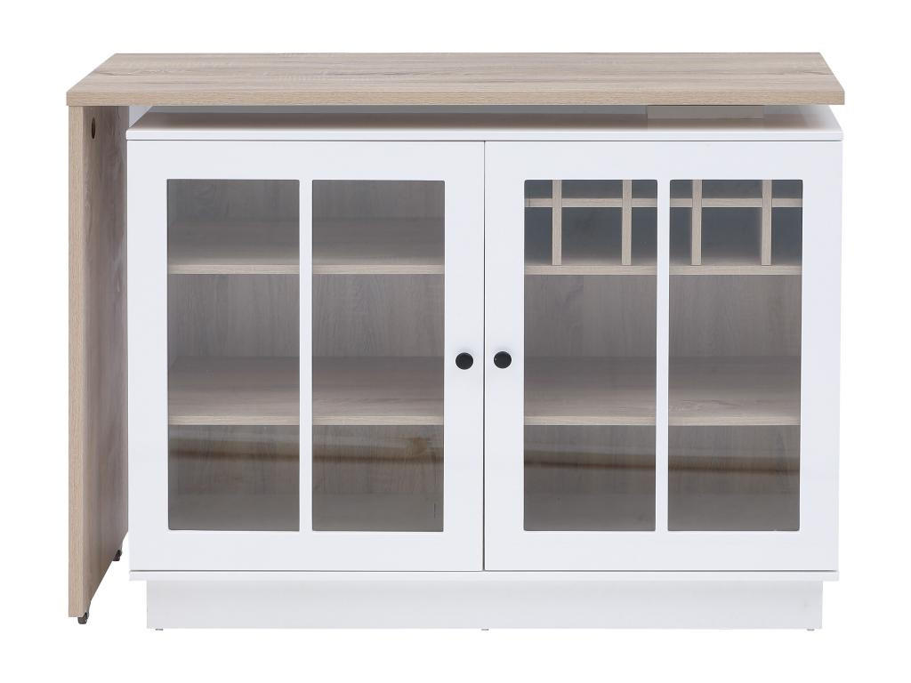 BARTISCH drehbar mit Stauraum - Weiß & Holzfarben - ARAMETA - Naturfarben, Glas (45/95/245cm) - Vente-Unique