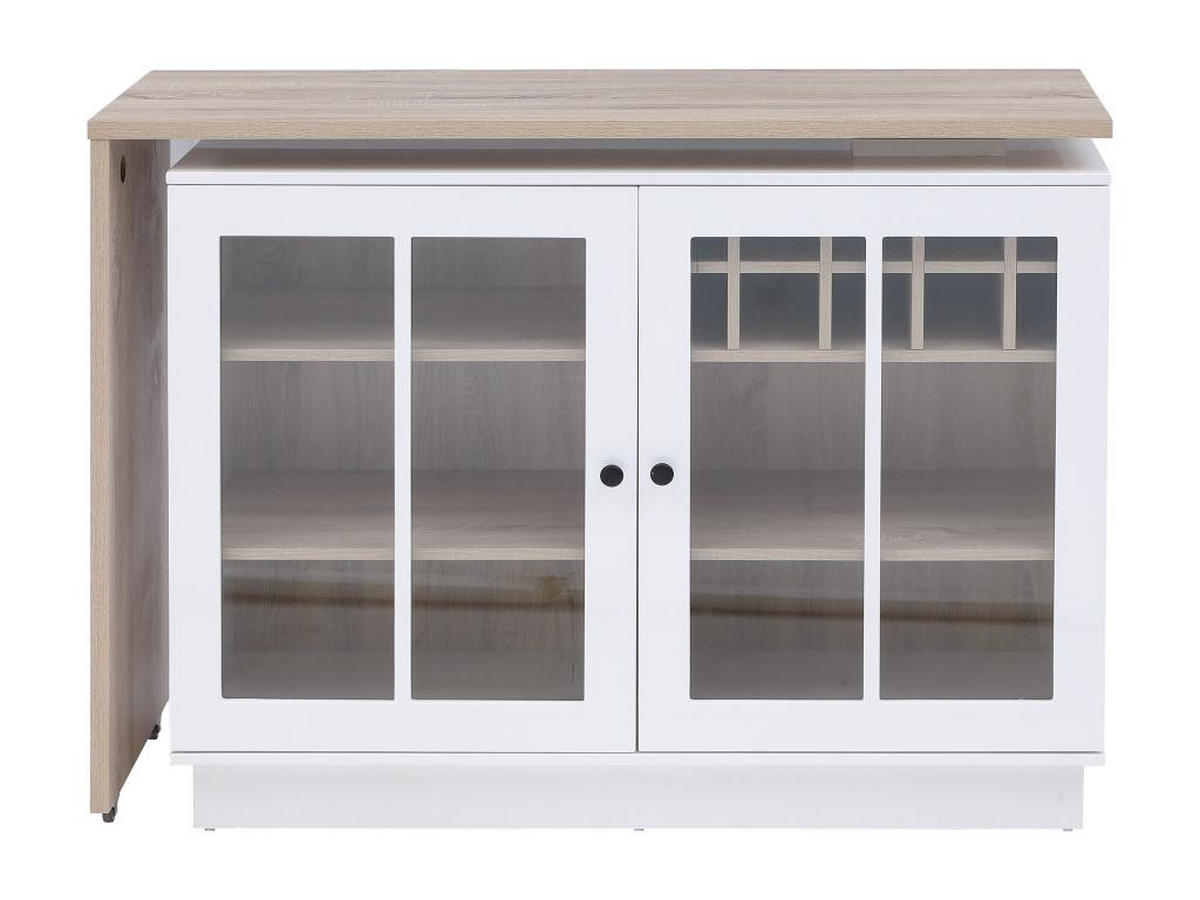 BARTISCH drehbar mit Stauraum - Weiß & Holzfarben - ARAMETA - Naturfarben, Glas (45/95/245cm) - Vente-Unique