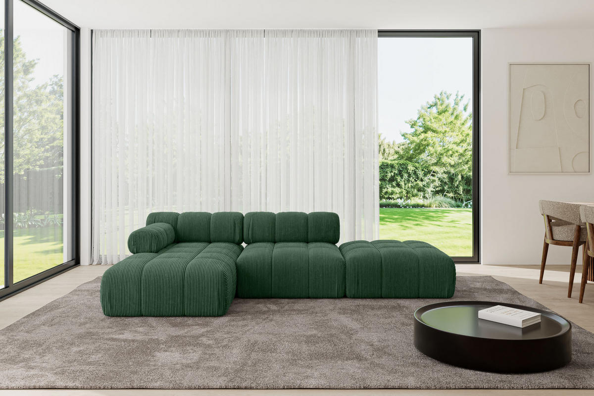 ECKSOFA modulares Sofa Lizur-L1 - 285x160x70 cm Grün Cord - Grün, Holzwerkstoff/Textil (285/160cm) - ALTDECOR