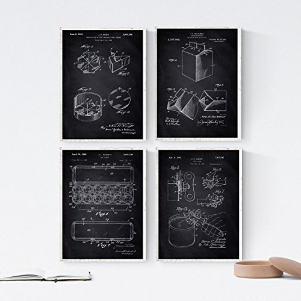 POSTER Set mit 4 Schwarz PATENTEN von Lebensmitteln A4 Rahmenlos - Klar, Papier (29.7/3cm) - Nacnic