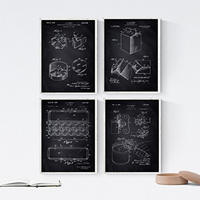 POSTER Set mit 4 Schwarz PATENTEN von Lebensmitteln A4 Rahmenlos - Klar, Papier (29.7/3cm) - Nacnic