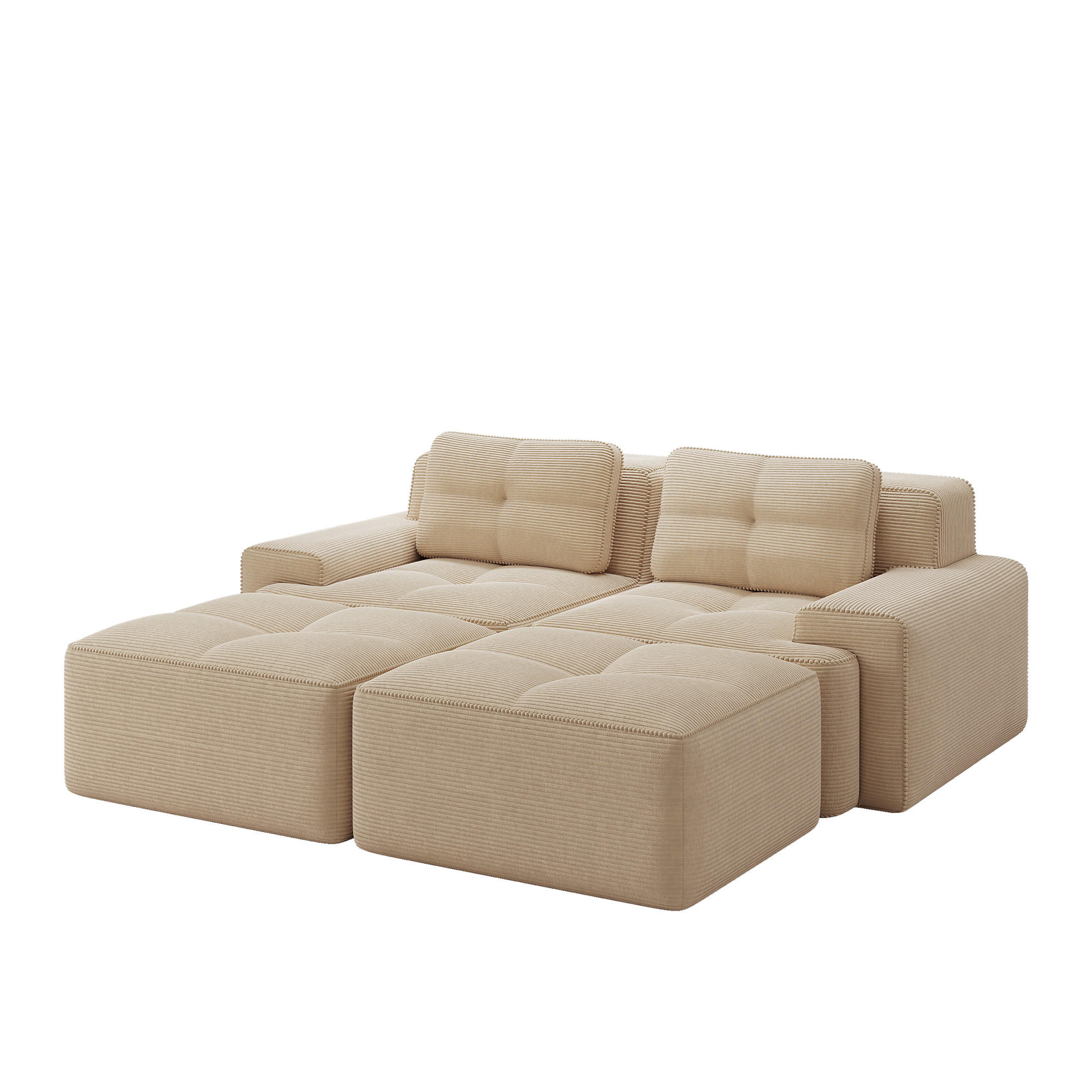2-SITZER SOFA Cord Beige mit Ottomane - Beige, Textil (204/69/177cm) - WISHDOR