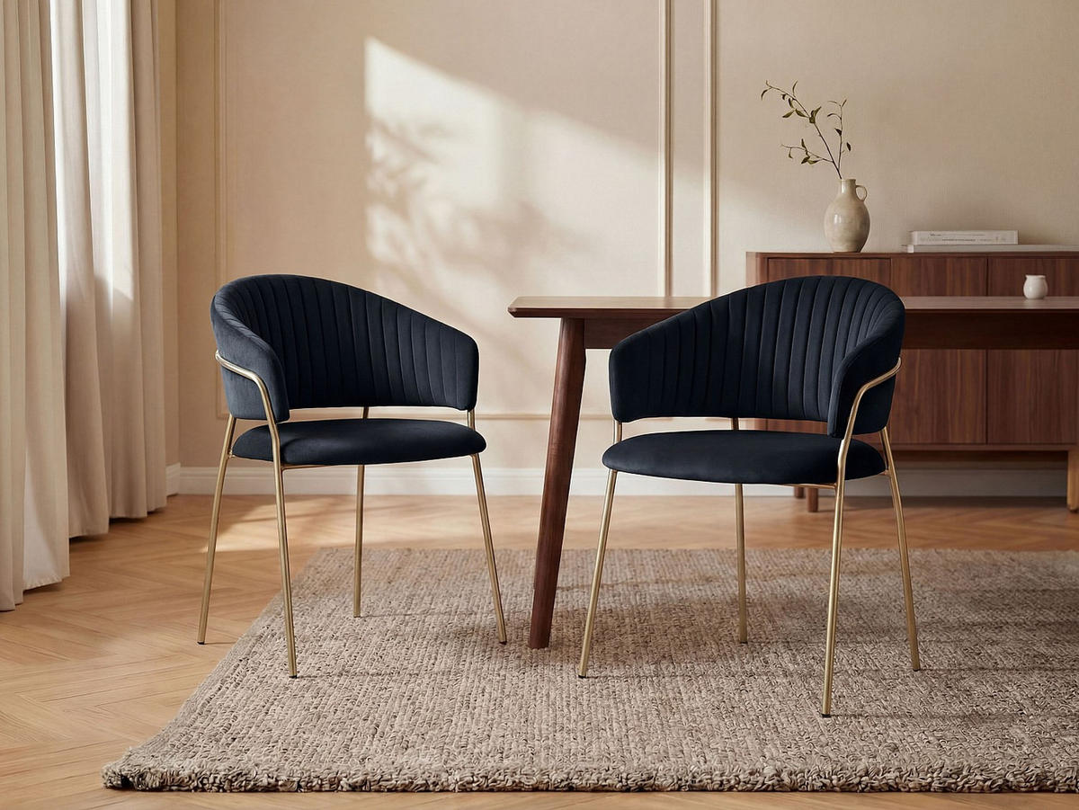 STUHL - 55 cm x 55 cm - Samt, Stoff - Schwarz - MADOLIA - Schwarz, Textil (55/81/55cm) - Vente-Unique