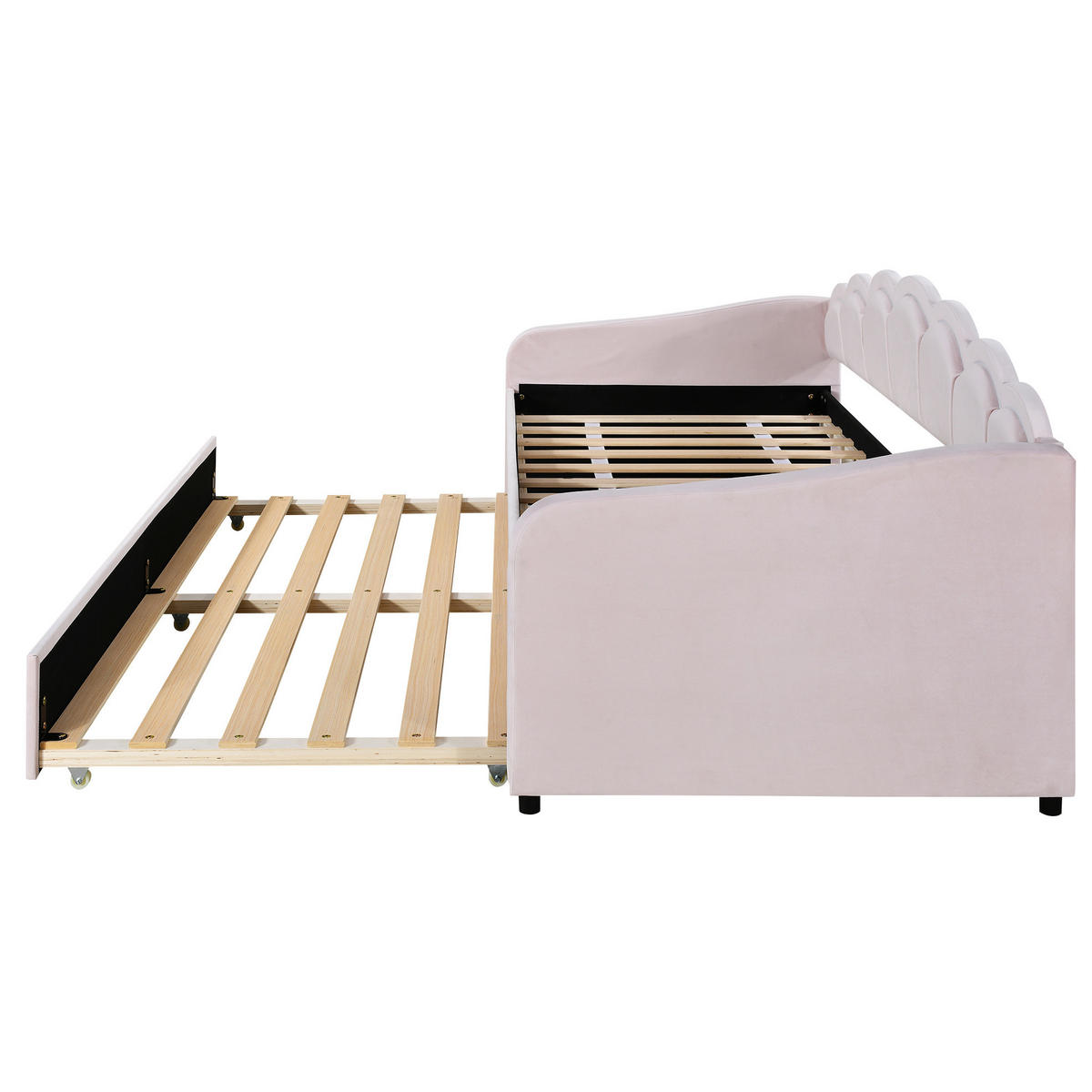 TAGESBETT 90/200 cm Rosa mit LED, ausziehbar, Samt ohne Matratze - Rosa, Textil (90/200cm) - MIVRAY