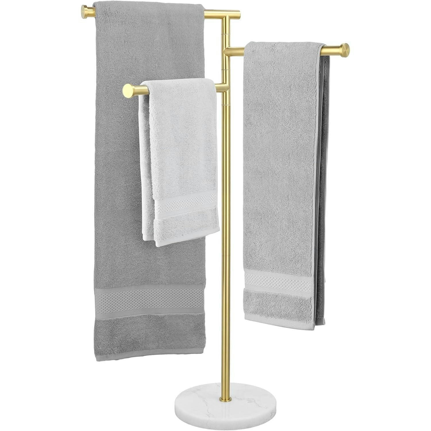 HANDTUCHHALTER stehend Edelstahl gebürstet Gold Marmorsockel 100 cm - Goldfarben, Stein (50/100/100cm)