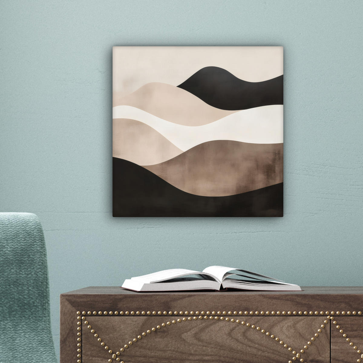 LEINWANDBILD Abstrakt - Landschaft - Wellen - Cremefarben 20x20 cm - Cappuccino, Textil (20/20cm) - MuchoWow