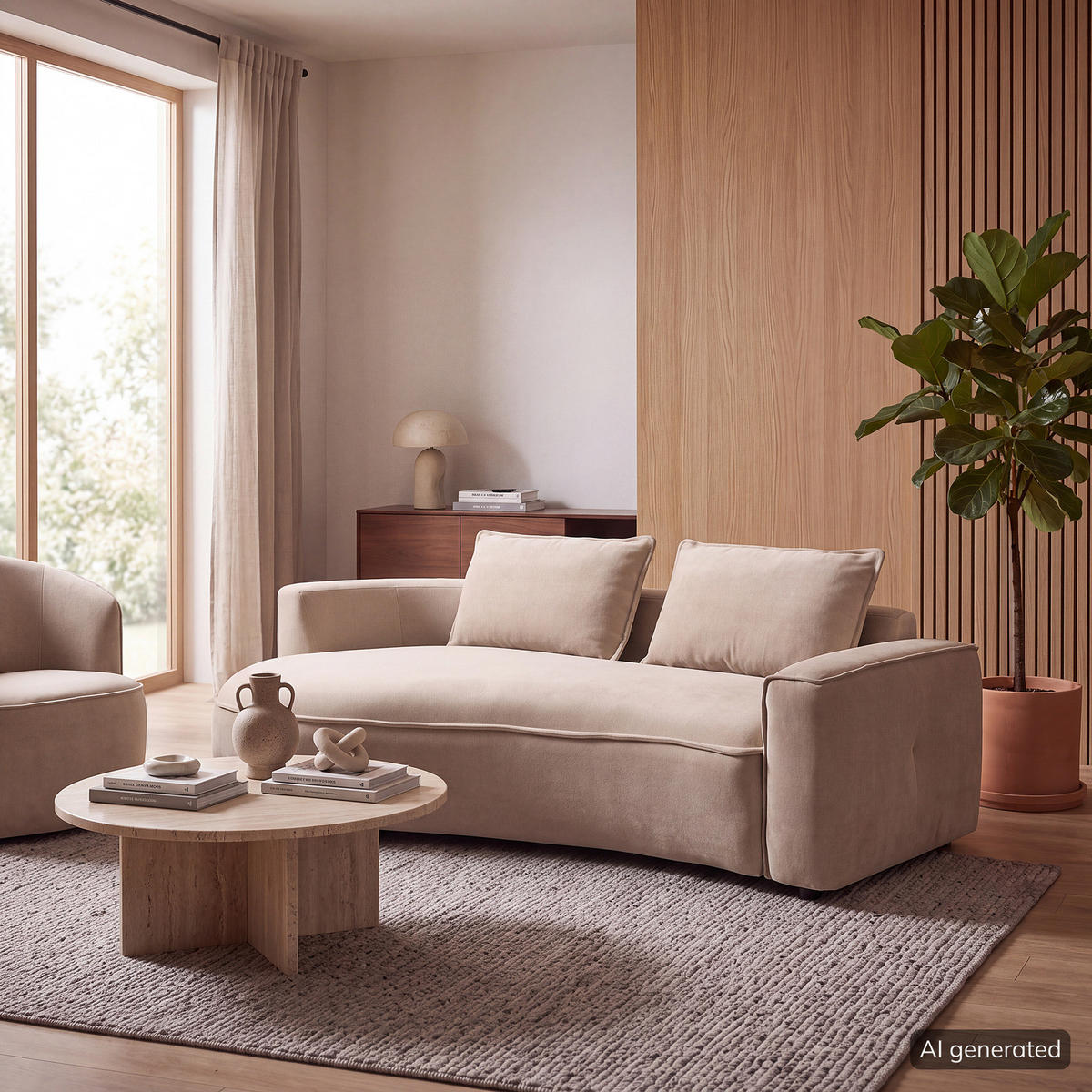 2,5-SITZER SOFA - Beige/Schwarz, Kunststoff/Textil (217/82/146cm) - home24