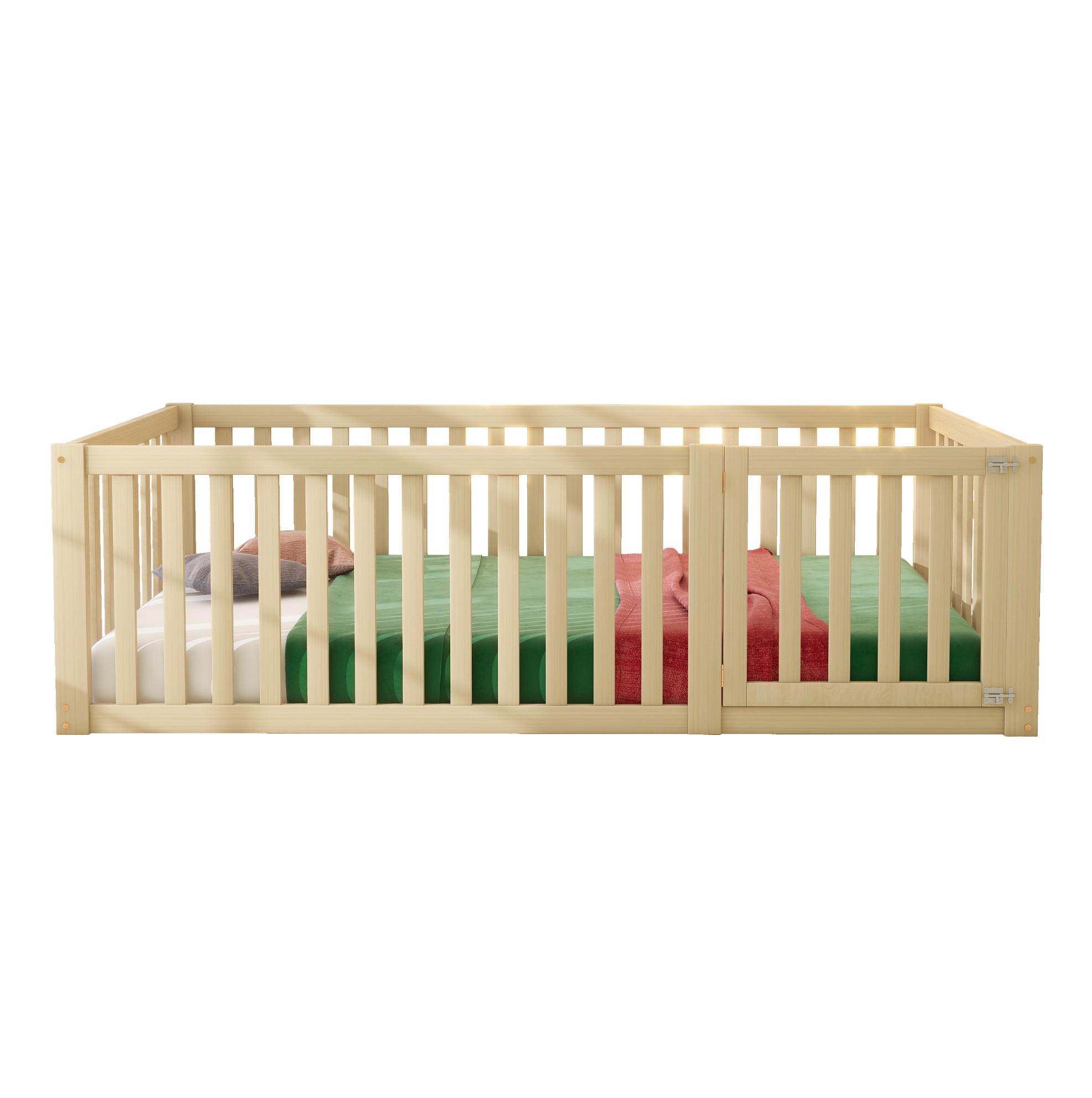 KINDERBETT 90/200 cm als Bodenbett mit Schutzzaun und Tür aus Holzwerkstoff, Natur - Naturfarben, Holzwerkstoff (90/200cm) - Redom