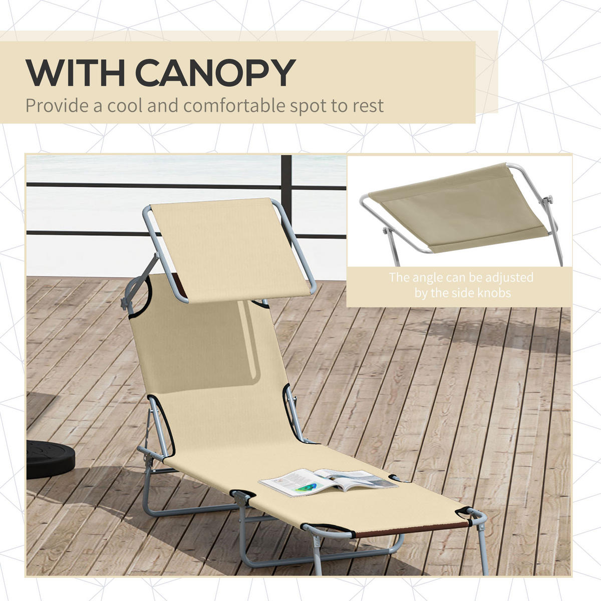 SONNENLIEGE mit Sonnenschutz, Beige - Beige, Textil/Metall (58/27/187cm) - Outsunny