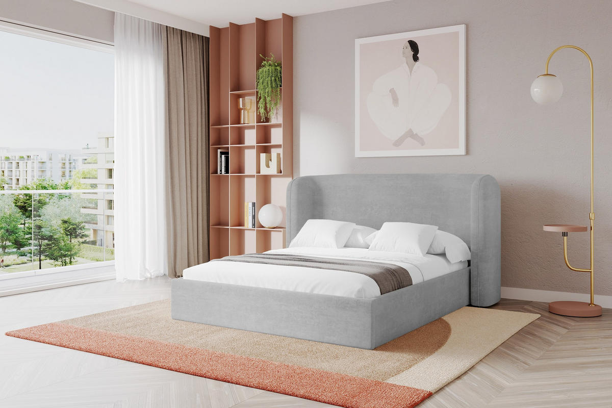 POLSTERBETT mit Bettkasten und Lattenrost, Boxbett ohne Matratze - ESTI 160x200 Grau - Hellgrau, Holzwerkstoff/Textil (160/200cm) - ALTDECOR