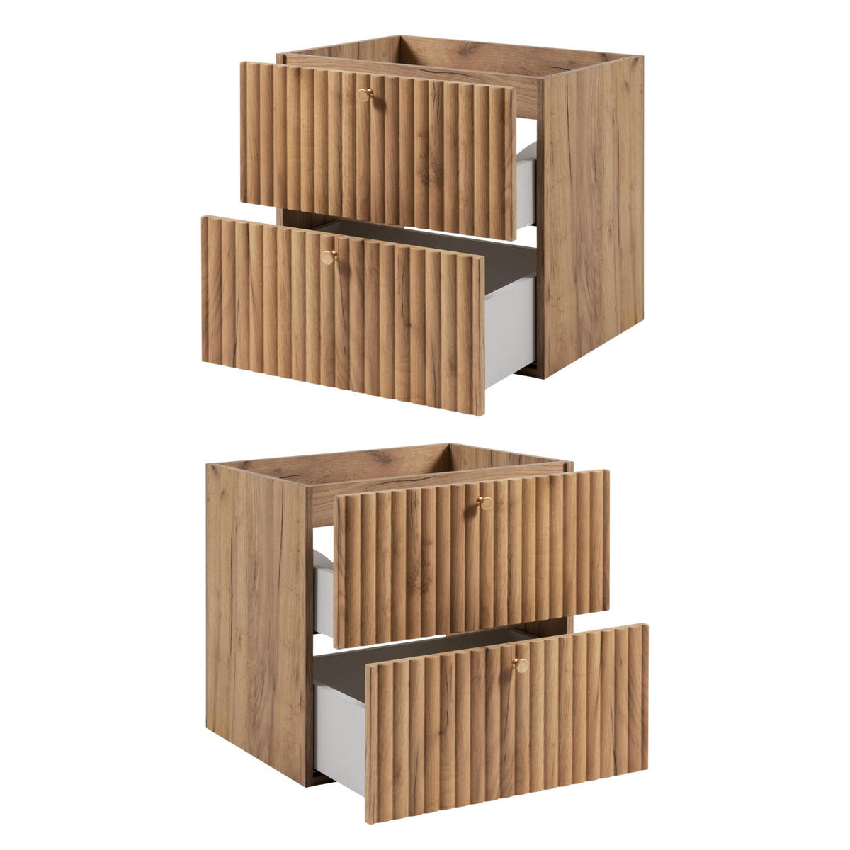 WASCHBECKENUNTERSCHRANK BELLO geriffelt Eiche Craft Gold 60/57/46 cm - Eichefarben, Holzwerkstoff/Metall (60.2/57/46cm) - Rodan