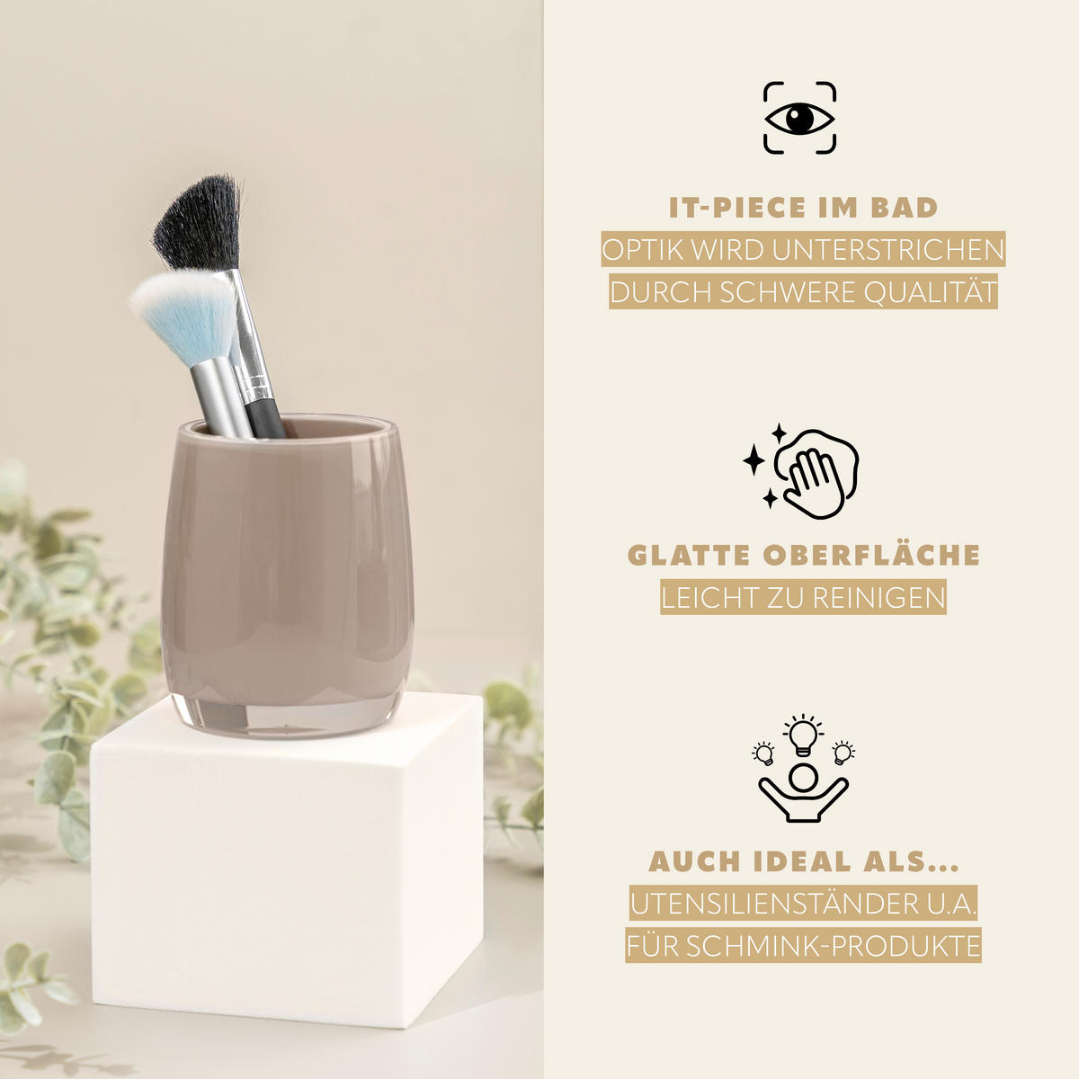 ZAHNBÜRSTENBEHÄLTER SAVONA, braun - Cappuccino, Kunststoff (8/10/8cm) - bremermann