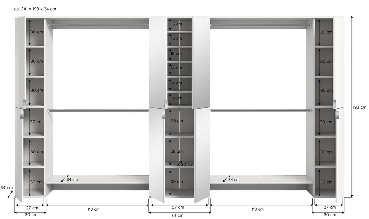 GARDEROBE Systemmöbel Projekt X 5tlg. Kombination , ca.341x191x37 cm - Weiß, Holzwerkstoff (341/191/37cm)