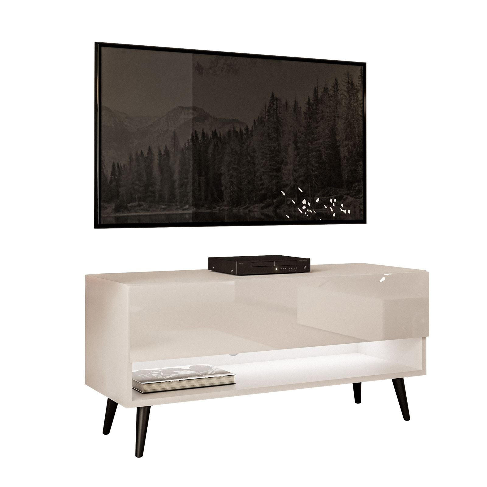 LOWBOARD TV-Schrank CALANTE 90 cm auf schrägen schwarzen Beinen - Beige/Schwarz, Holzwerkstoff/Metall (90/43/35cm) - Lookway